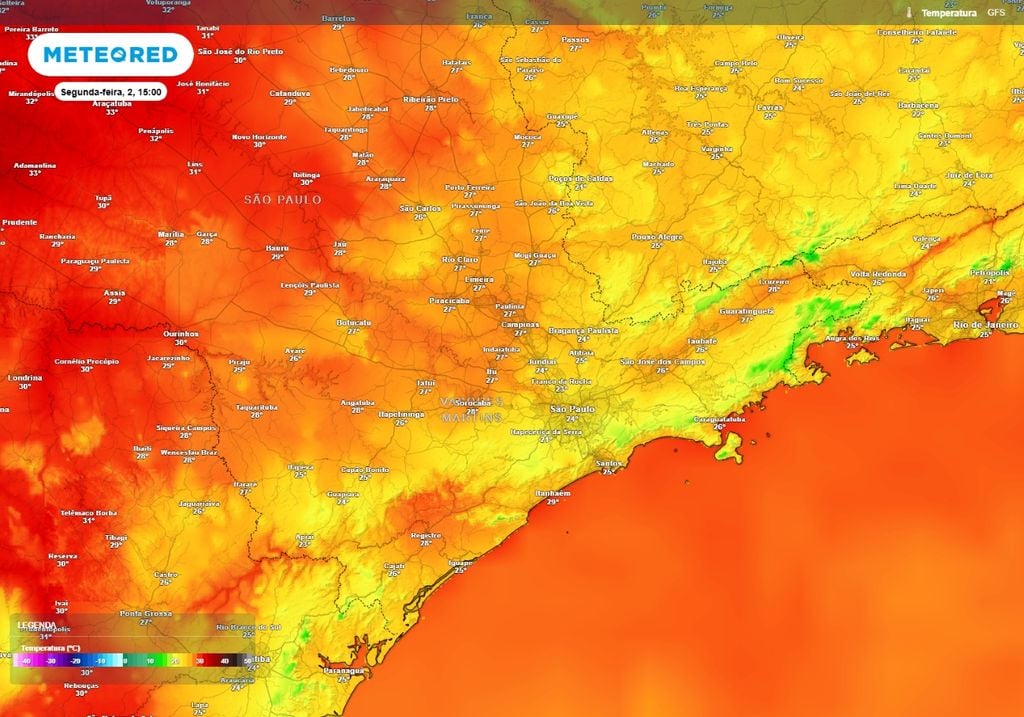 Temperaturas máximas previstas para a terça-feira, 3 de março.