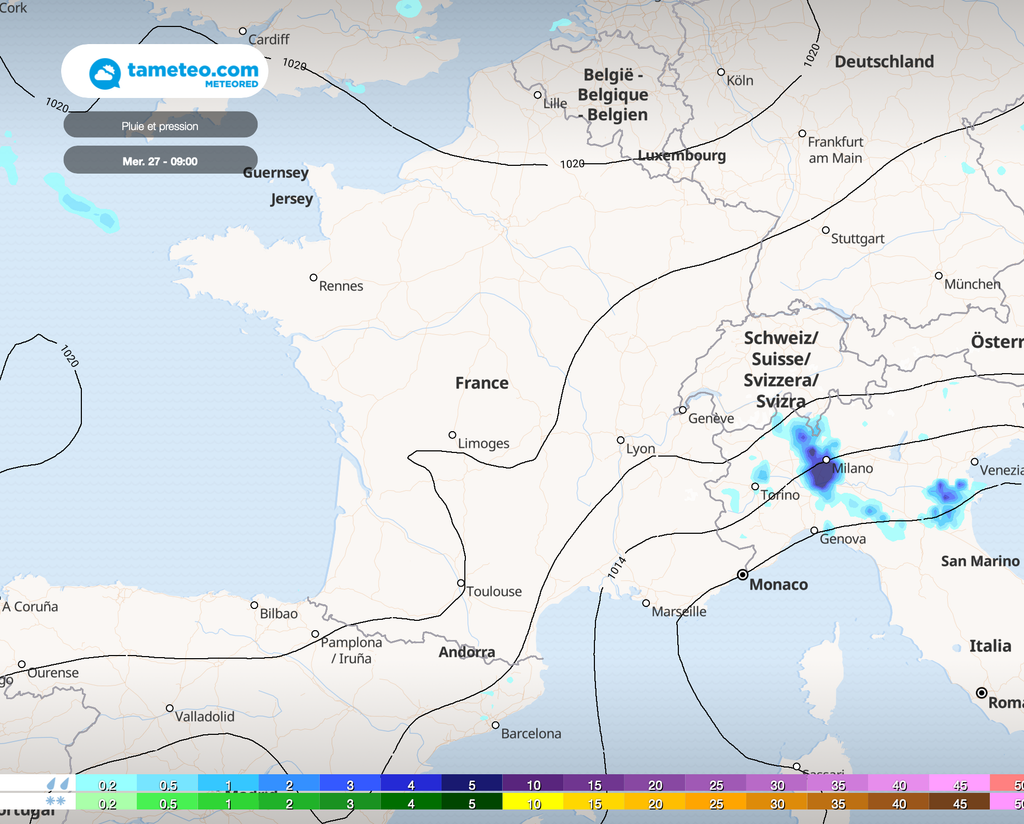 L'anticyclone empêche le passage de perturbations pluvieuses . Quelques orages essentiellement orographiques . L'anticyclone empêche le passage de perturbations pluvieuses . Quelques orages essentiellement orographiques .