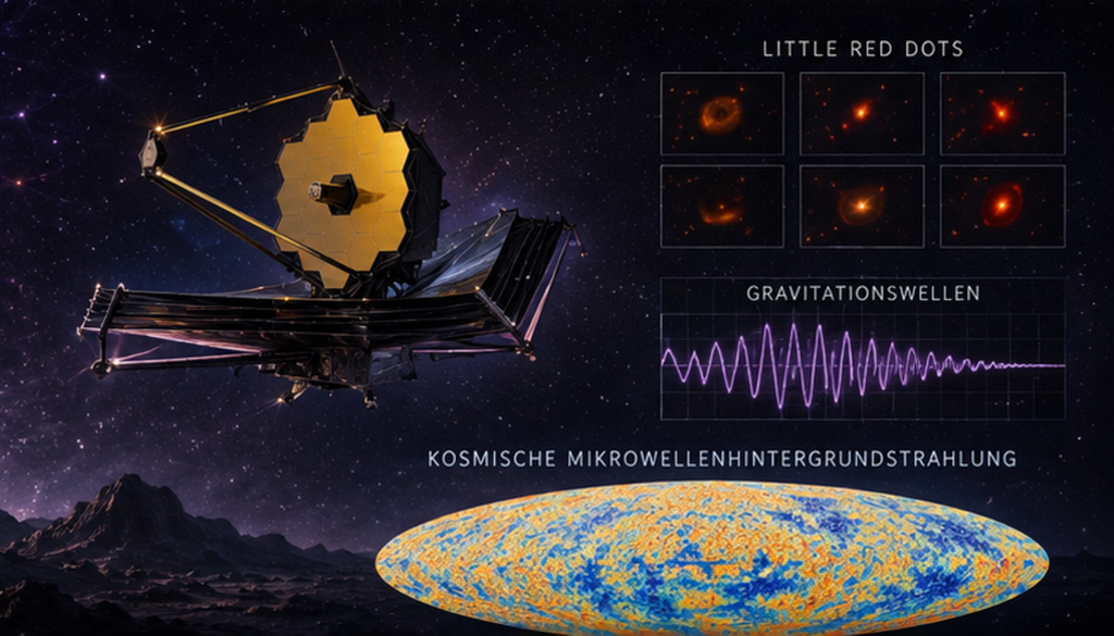 Womöglich lassen sich in Gravitationswellen oder in der kosmischen Mikrowellenhintergrundstrahlung Hinweise auf ein früheres Universum finden. Womöglich lassen sich in Gravitationswellen oder in der kosmischen Mikrowellenhintergrundstrahlung Hinweise auf ein früheres Universum finden. Bild: AI
