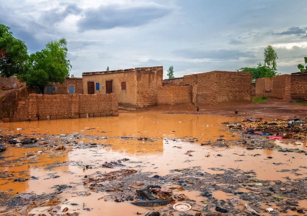 Flooded homes, Burkina Faso, West Africa.