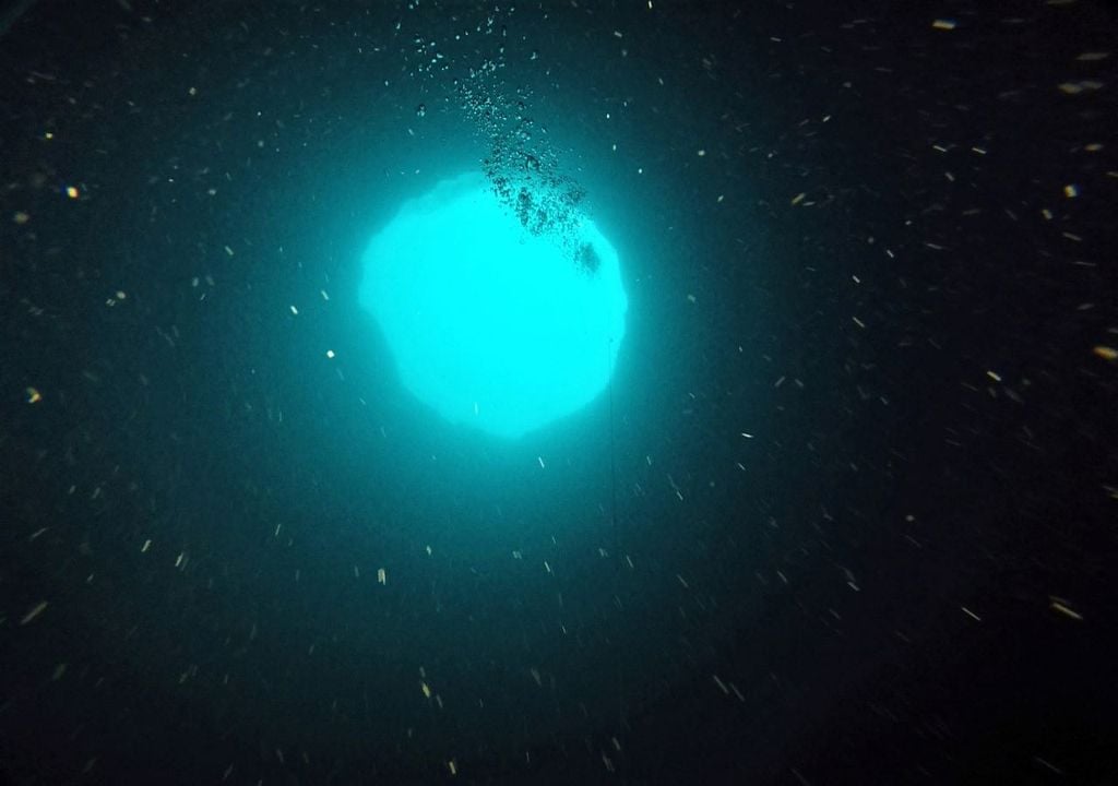Diver's' view into the opening of Amberjack Hole, or Blue Hole, Florida Coast.