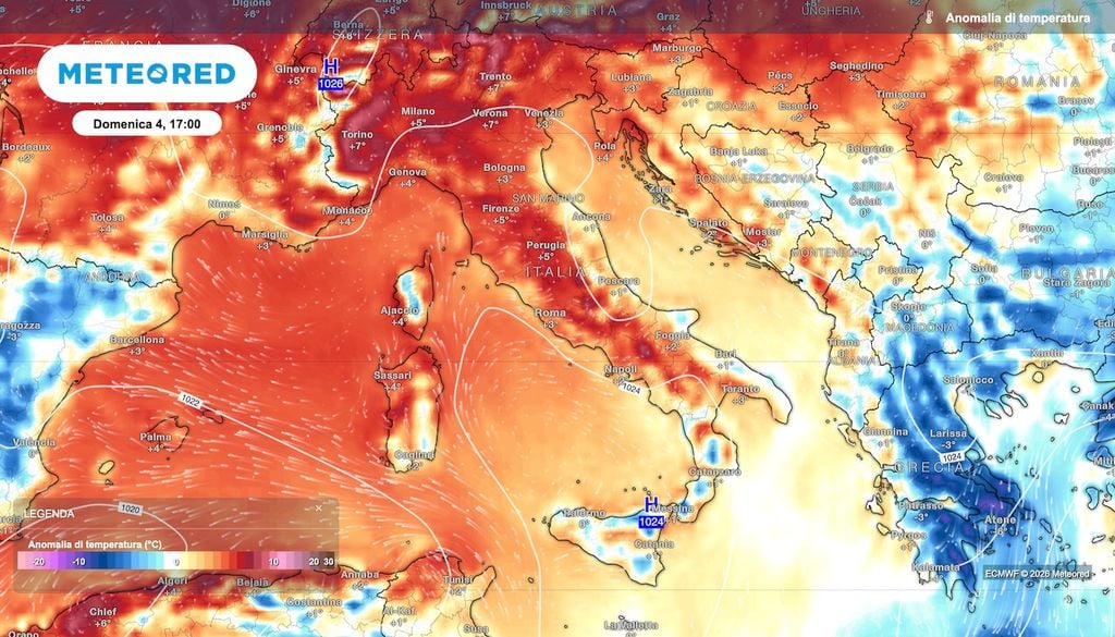 Domenica veramente tiepida per inizio ottobre in tutta italia secondo le mappe di anomalia termica di ECMWF.