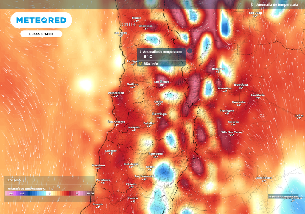 mapa de anomalía de temperatura Este lunes tendremos una jornada más templada de lo habitual para la época en algunas localidades en la zona central-