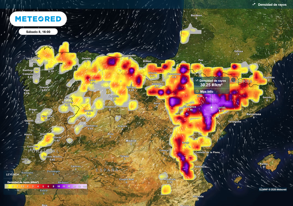 La densidad de rayos será muy abundante.