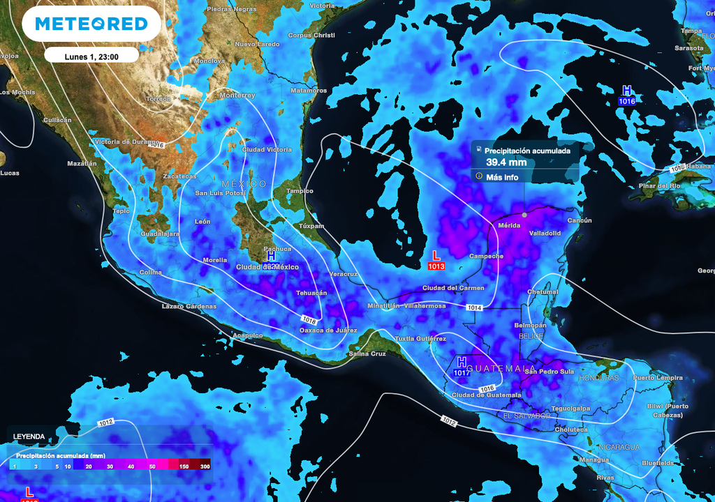 Los acumulados de lluvias más importantes serán al Sur y Sureste de México.