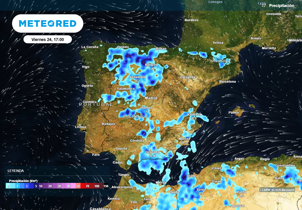 Los aguaceros serán muy irregulares, evolucionando en función del avance de la vaguada y posterior dana.