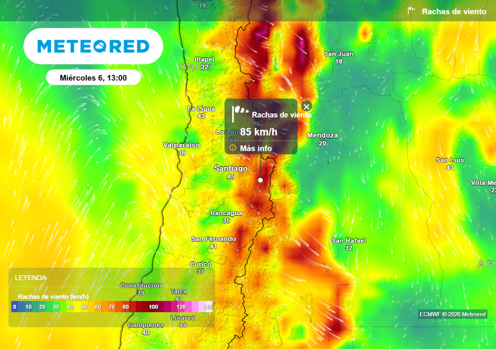 Rachas de viento se incrementan con fuerza: en Santiago alcanzarían los 45 km/h , mientras en cordillera podrían superar 80 km/h.