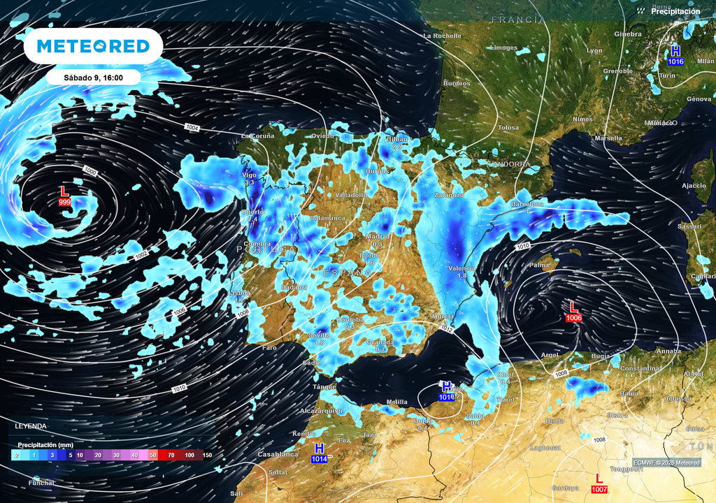 La borrasca repartirá precipitaciones por todo el país.