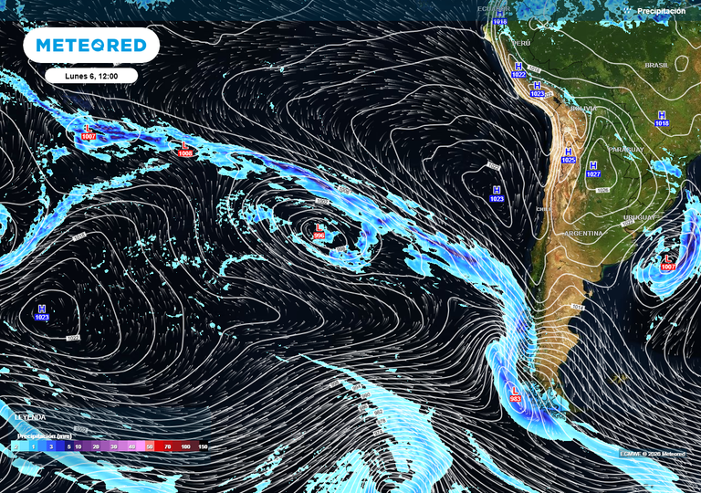 Se acercan 200 mm de lluvia a estas regiones de Chile centro-sur: posibles inundaciones repentinas por r&iacute;o atmosf&eacute;rico