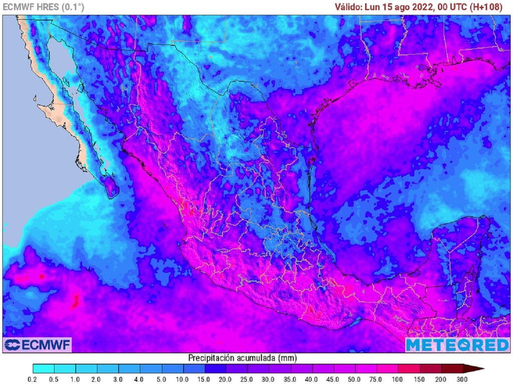 Modelo ECMWF - Acumulado de precipitaciones del 10 al 14 de agosto Modelo ECMWF - Acumulado de precipitaciones del 10 al 14 de agosto