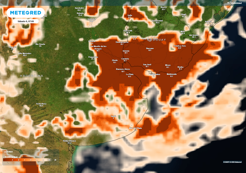 Buenos Aires AMBA niebla lluvias pronóstico tiempo El modelo europeo prevé una fuerte reducción de visibilidad para el sábado 6 en el AMBA.