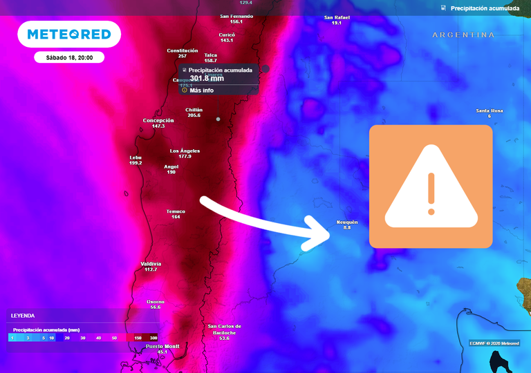 Se acercan 4 sistemas frontales a Chile centro-sur que acumular&aacute;n 300 mm de lluvia con rachas de 100 km/h esta semana