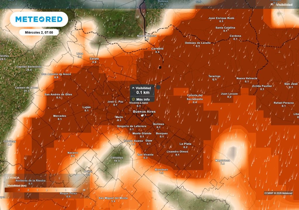 Visibilidad Miércoles 2 de Septiembre a las 7 h Nuevas nieblas y neblinas podrían dar lugar a advertencias del SMN para mañana miércoles 2 de Septiembre en AMBA.
