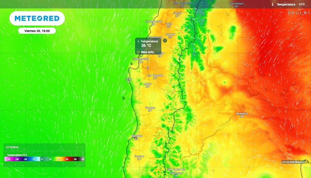 Noche de Halloween con tormentas y chubascos en Chile centor-sur Temperatura máxima (°C) para el viernes (30) en Chile centro-sur.
