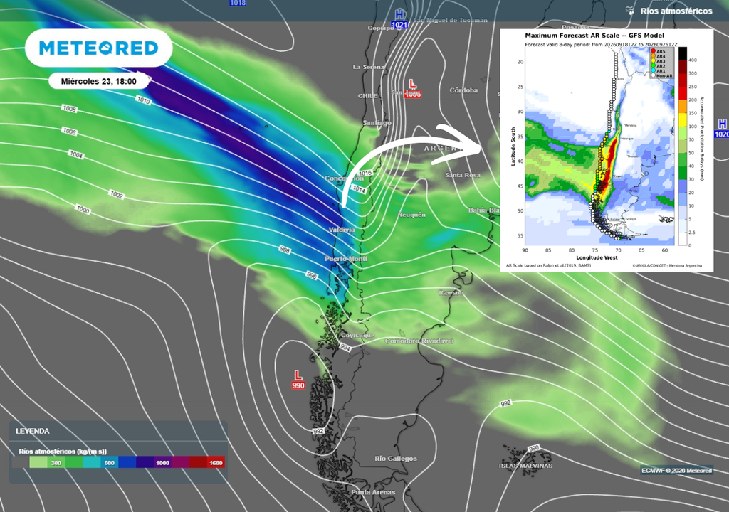 mapa de río atmosférico Un sistema frontal vendrá acompañado por un río atmosférico de categoría 3 a mediados de semana.
