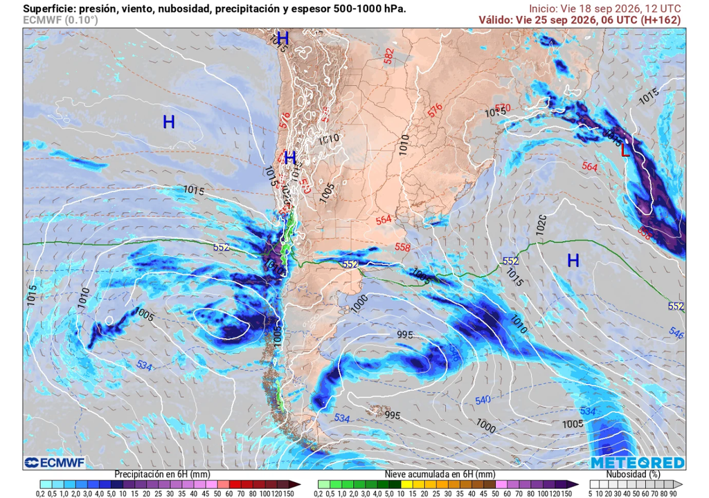 carta de superficie Para el viernes llegaría un segundo sistema frontal al centro de Chile, reforzando las precipitaciones del frente anterior.