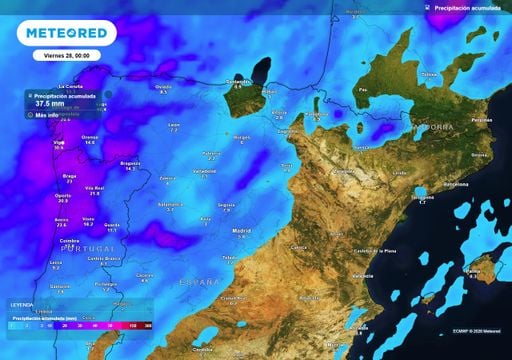 Se acercan varios frentes que dejar&aacute;n lluvias de hasta 40 l/m2 y vientos de m&aacute;s de 90 km/h en el norte peninsular