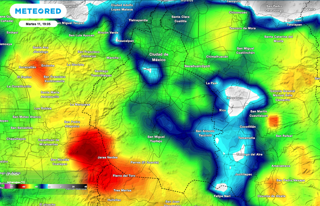 La imagen satelital, muestra la nubosidad convectiva sobre algunas regiones del Valle de México.