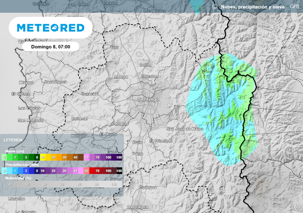 Modelo GFS norteamericano preve nubes y chubascos, aunque solamente acotados en zonas interiores de la cordillera, contrastando con el ECMWF.