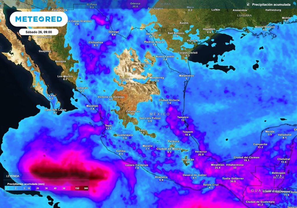 Pronóstico de lluvias acumuladas en milímetros Lluvias y tormentas de 10-30 mm con algunas mayores a 50-75 mm se prevén en el norte, occidente, sur, oriente y sureste, resultando muy benéficas.