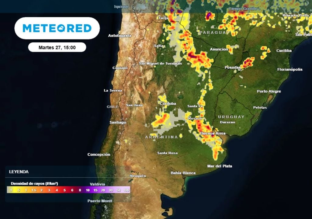 tormentas Descargas eléctricas según el modelo ECMWF
