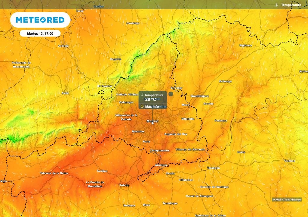 A primeras horas de la tarde se podrían alcanzar los 28ºC, puntualmente algún grado más.