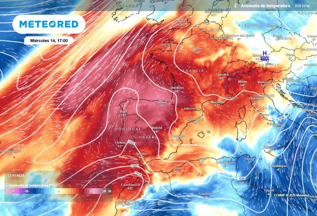 Una masa de aire muy cálida asociada a un gran anticiclón dejará temperaturas elevadas y ausencia de precipitaciones.