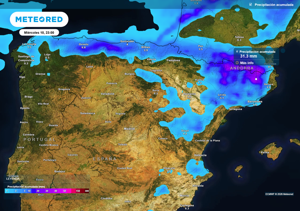 Las precipitaciones quedarán acotadas al tercio norte peninsular.