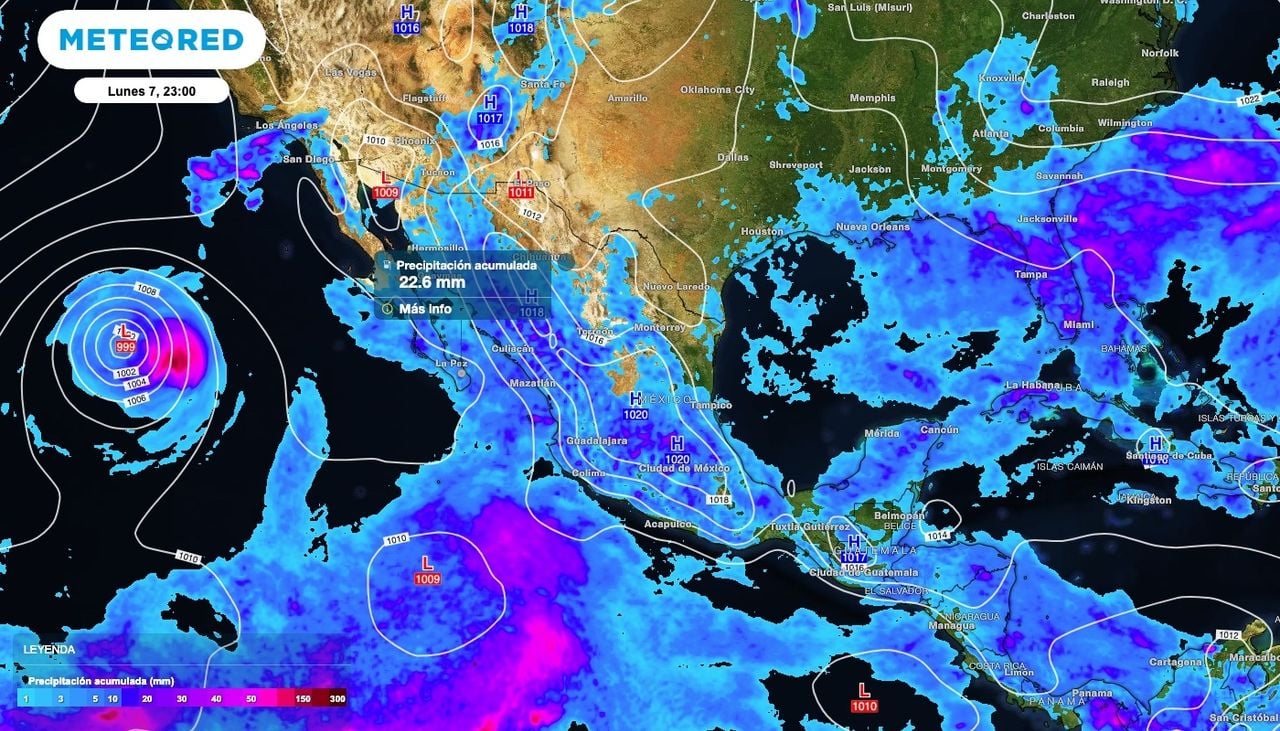 Los acumulados de lluvias más importantes serán al Noroeste y Occidente de México.