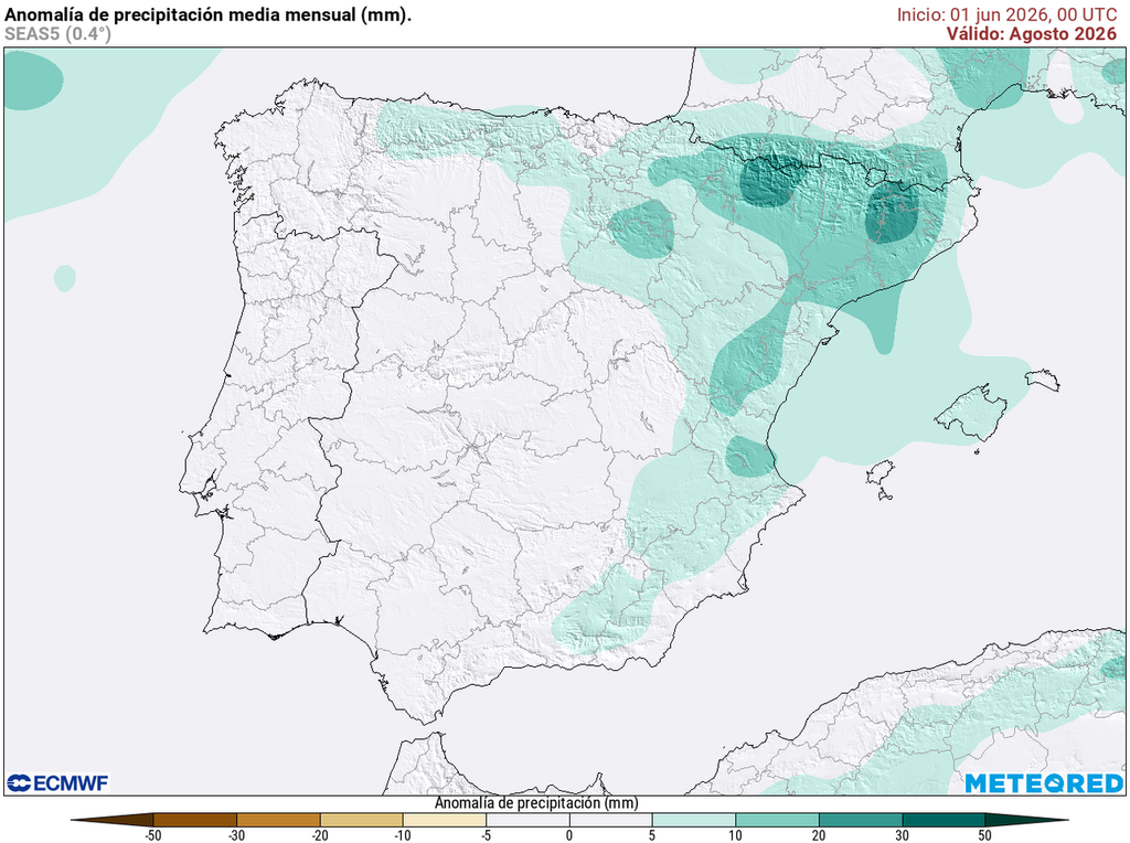 Le prime tendenze del modello europeo per agosto indicano condizioni più instabili e umide del normale in alcune zone del nord, dell'est della Spagna e delle Baleari.