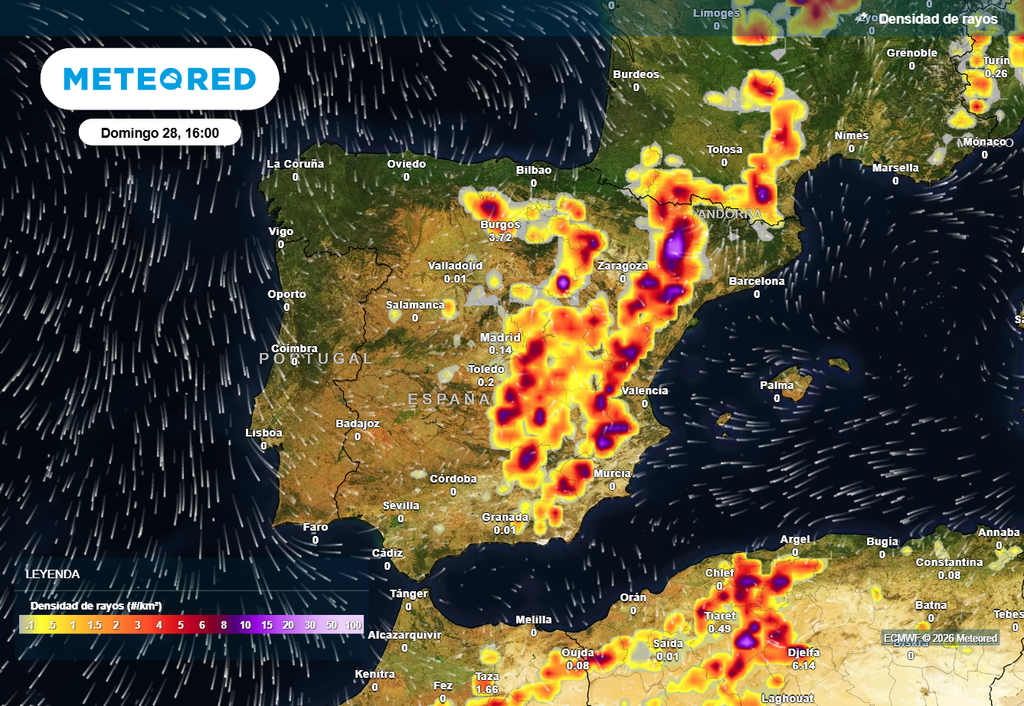 La actividad eléctrica será muy destacada mañana en amplias zonas del norte y del interior este de la Península.