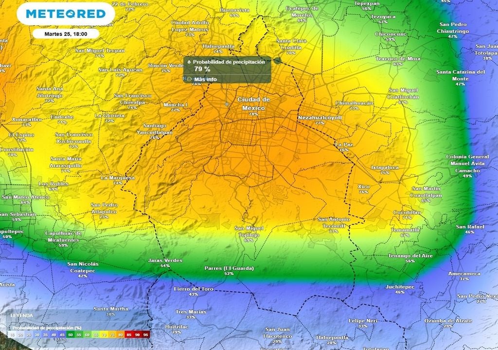Entre las 17:00 y 20:00 horas será el momento del día con mayor probabilidad de lluvia en las alcaldías Cuauhtémoc y Miguel Hidalgo.