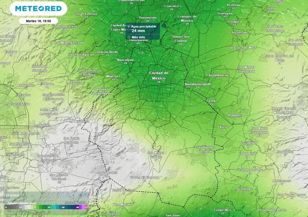 El fuerte calentamiento diurno podría activar tormentas dispersas con acumulados de lluvia de hasta 25 mm.