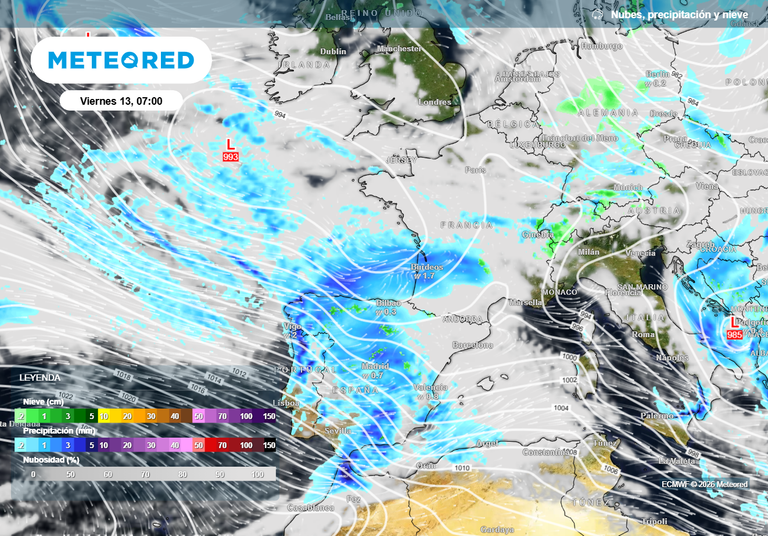 Se aproxima otro tren de borrascas a Espa&ntilde;a: lluvias de m&aacute;s de 150 l/m2 y riesgo de inundaciones en estas zonas