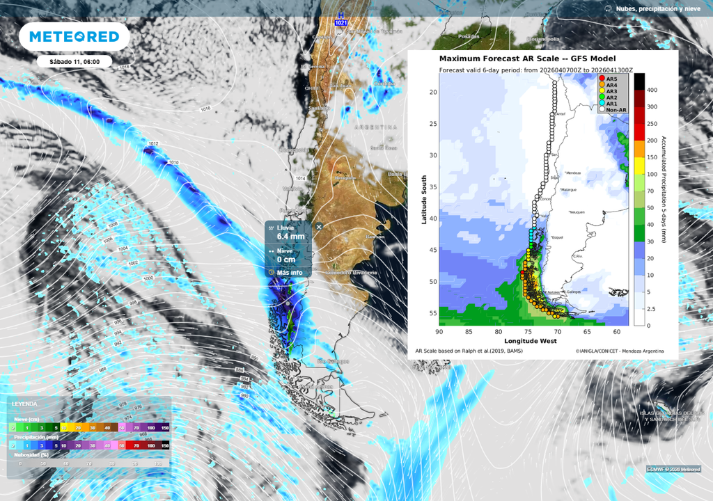 Lluvias y río atmosférico categoría 4 Río atmosférico categoría 4 se proyecta impactando el sur de Chile, concentrando las lluvias más intensas entre Aysén y Magallanes durante el fin de semana.