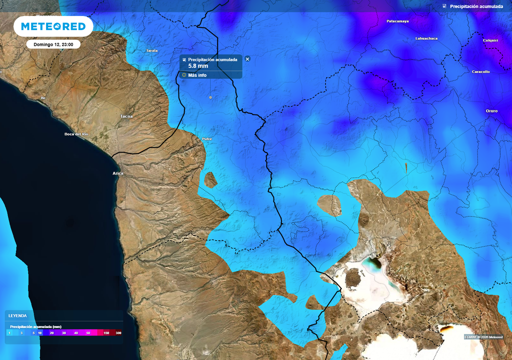 Precipitaciones débiles se proyectan en el altiplano del norte grande hacia el fin de semana, con acumulados bajos asociados a inestabilidad en altura.
