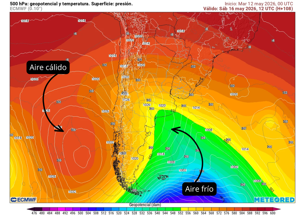 Fuertes rachas de viento de 60 km/h se pronostican para Chile centro-sur Gráfica de lo que ocurrirá a contar del viernes (15) en la tropósfera media.