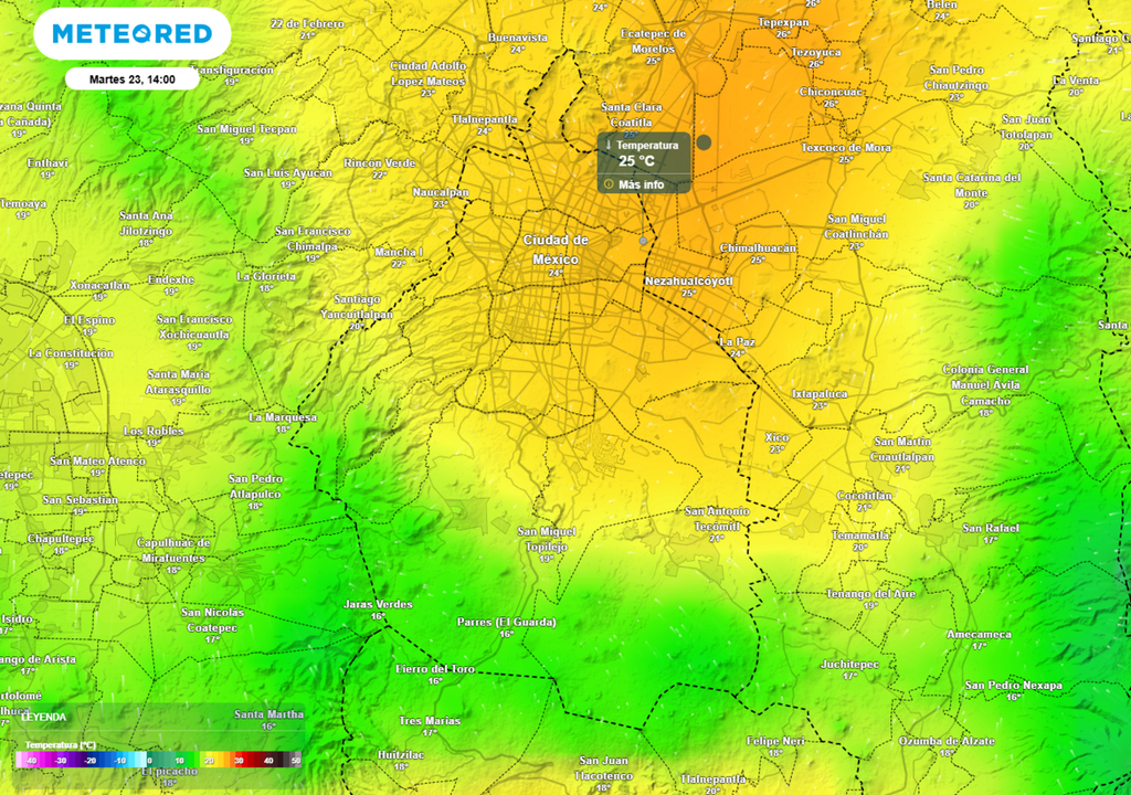 calor La temperatura en la tarde del martes rondará los 25 °C en las alcaldías del centro, norte y oriente d ela Ciudad de México.