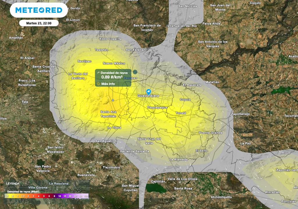Tormentas eléctricas se manifestarán sobre Guadalajara, condiciones que favorecen el intercambio de energía para posibles granizadas por la noche.