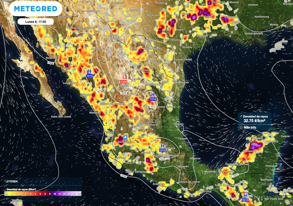 Tormentas eléctricas se manifestarán sobre gran parte de México, condiciones que favorecen el intercambio de energía para posibles granziadas.