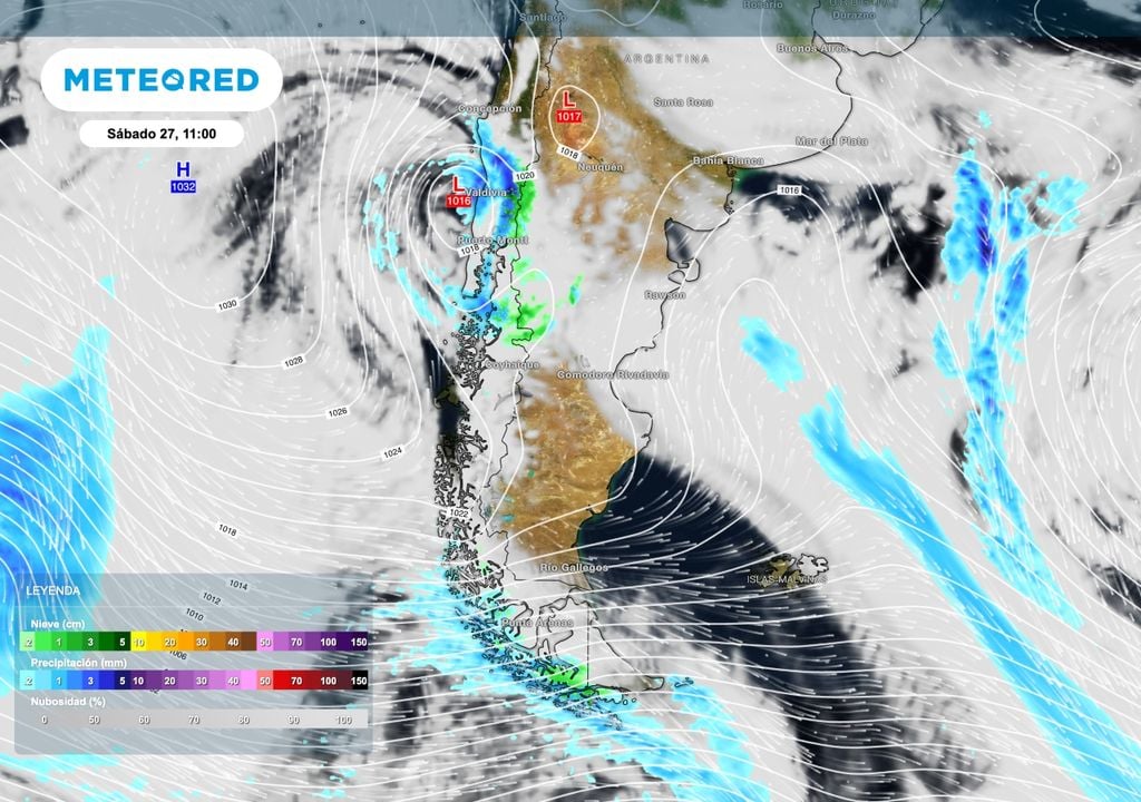 Un sistema de baja presión se ubicará sobre la zona de Puerto Montt, pero su estructura vertical propiciará que las precipitaciones más importantes queden del lado chileno.