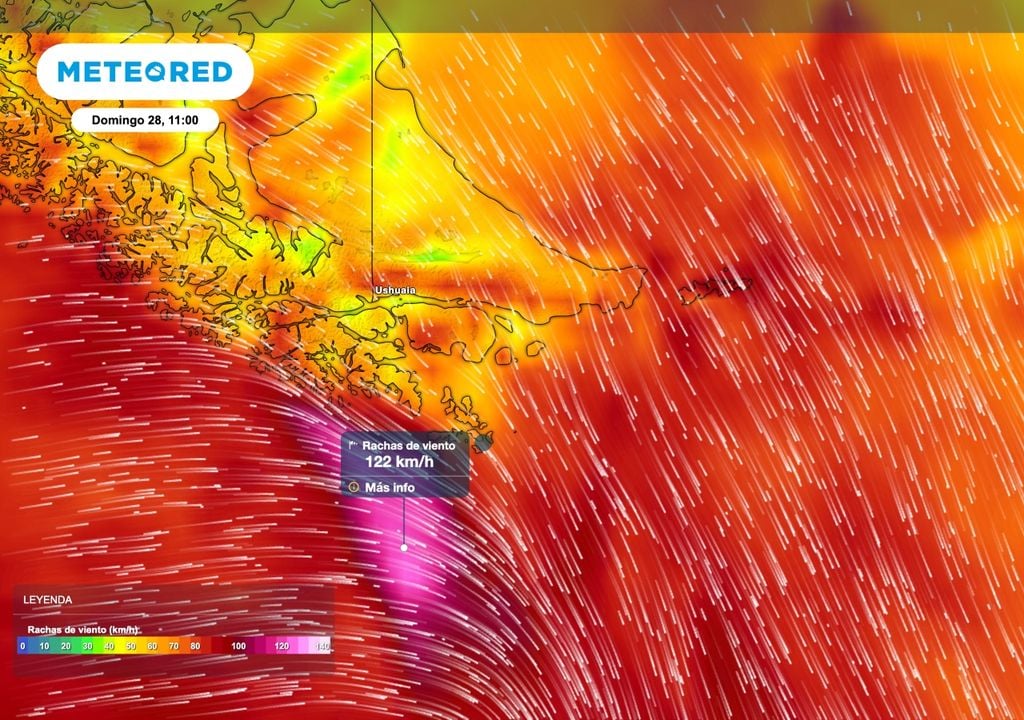 Un apretado gradiente de presión producirá viento muy intenso sobre el pasaje de Drake y el Cabo de Hornos. Algunas ráfagas podrán superar los 120 km/h durante el fin de semana.
