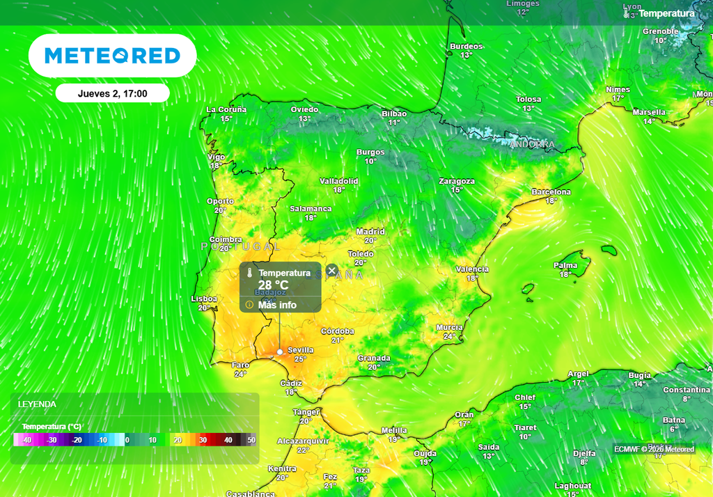 En los próximos días en el suroeste podrían rozar o alcanzar los 30 ºC de forma local. En el norte y las comunidades mediterráneas las temperaturas estarán más a raya por los nortes y norestes.