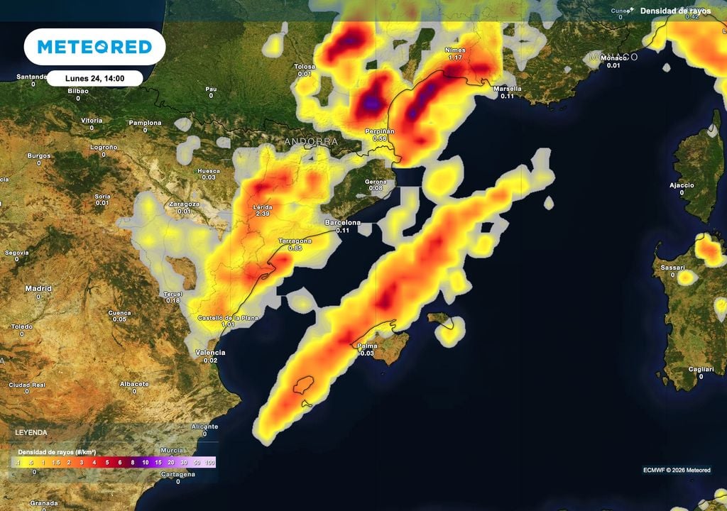 Las tormentas del lunes podrían ser muy violentas en el área mediterránea peninsular y Baleares.
