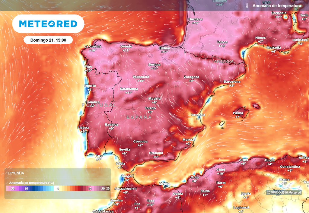 Este domingo se esperan temperaturas mucho más altas de lo habitual para las fechas, especialmente en el norte. Probablemente caerán algunos récords.
