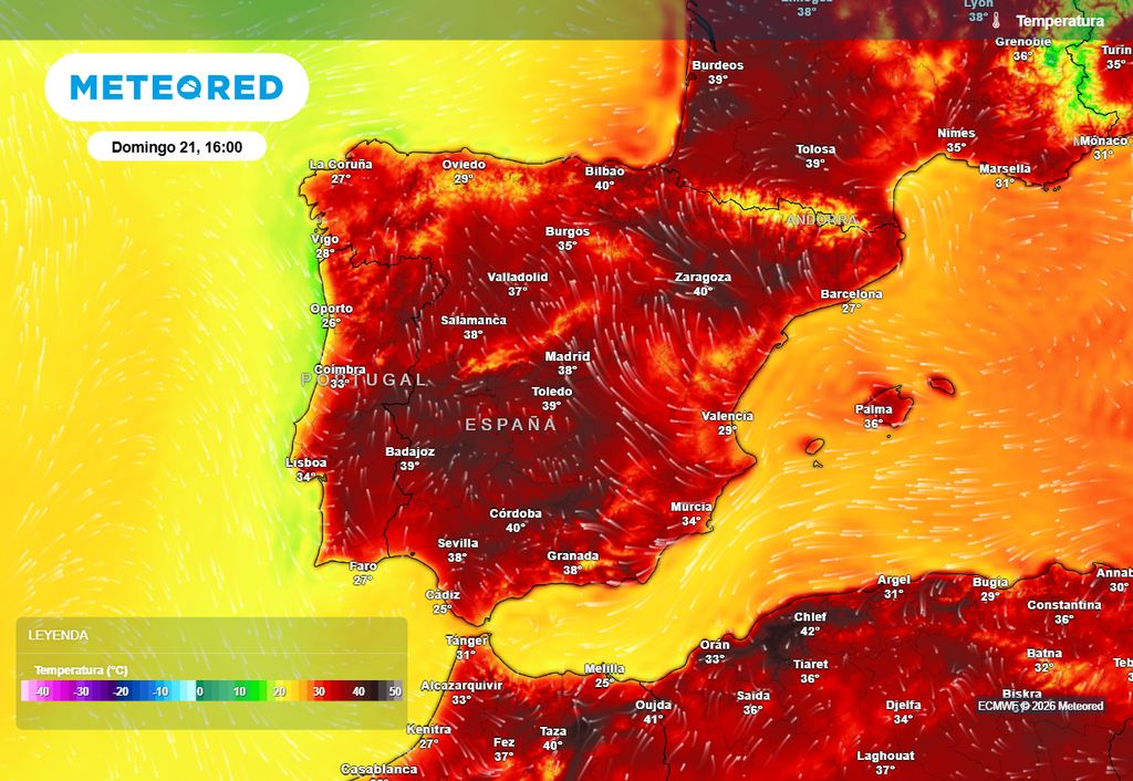 Este domingo será un día asfixiante en gran parte de España: podrían superar los 40 ºC en puntos de la vertiente cantábrica.