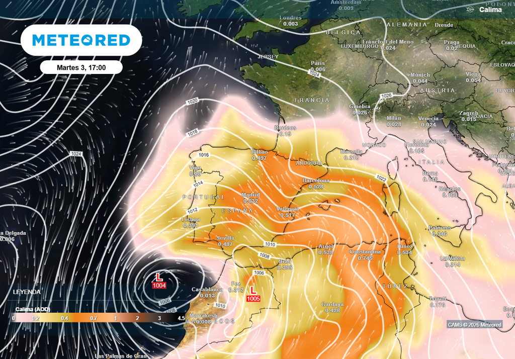 Regina y otras bajas secundarias impulsarán una importante advección de polvo sahariano.