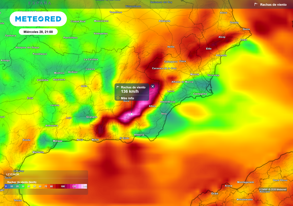Intensísimas rachas de viento huracanadas se esperan en puntos del sudeste peninsular en las próximas horas.