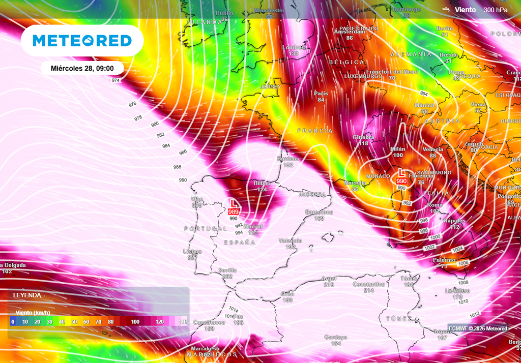 Kristin se ha desarrollado bajo el chorro polar, que a lo largo de la semana incidirá sobre España.