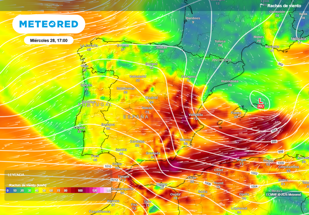Tras el rápido paso de Kristin por la península, al llegar al Mediterráneo en su flanco posterior va a provocar un auténtico vendaval en el sudeste peninsular.